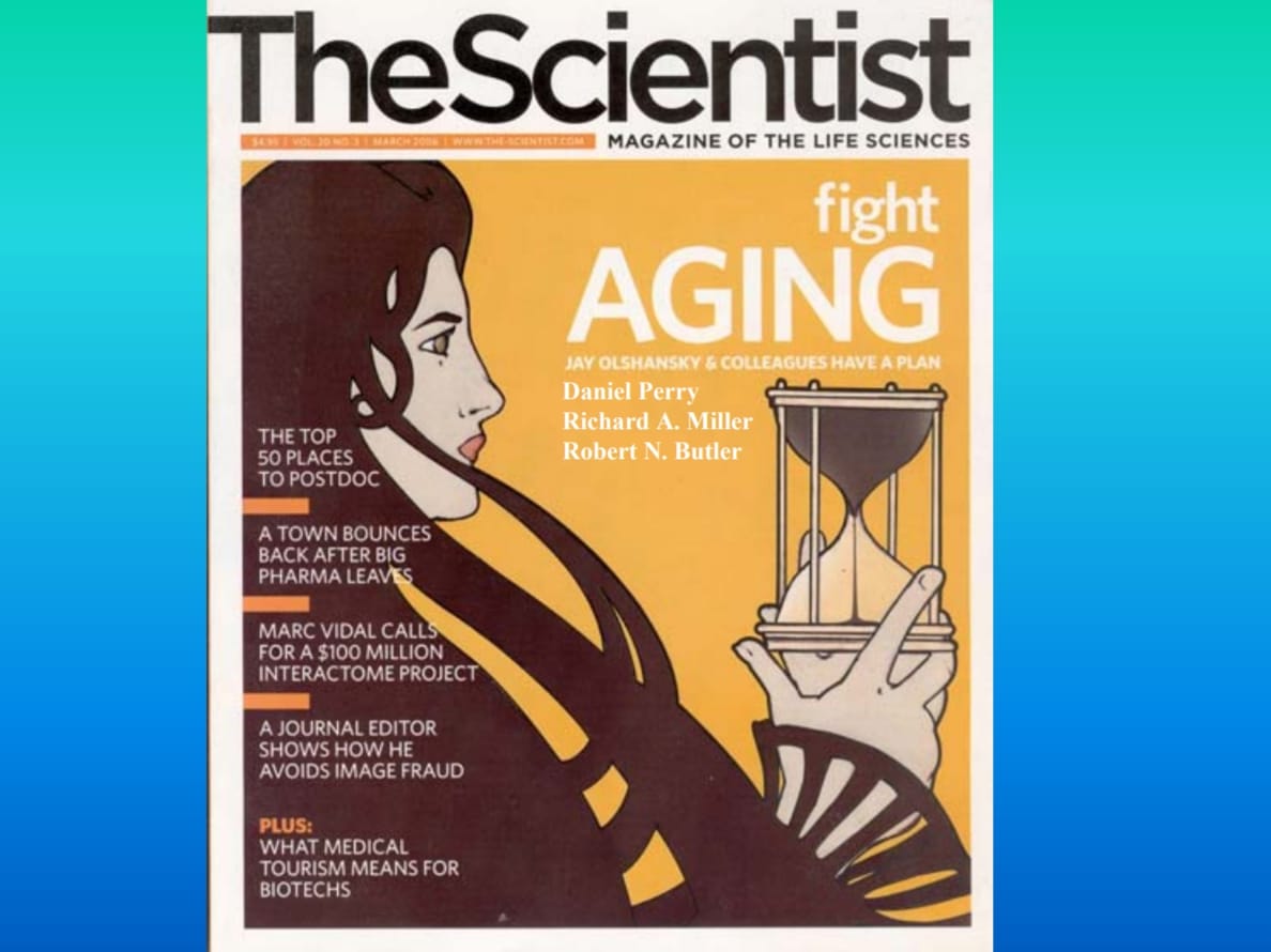 "The Scientist" magazine cover on fighting aging.