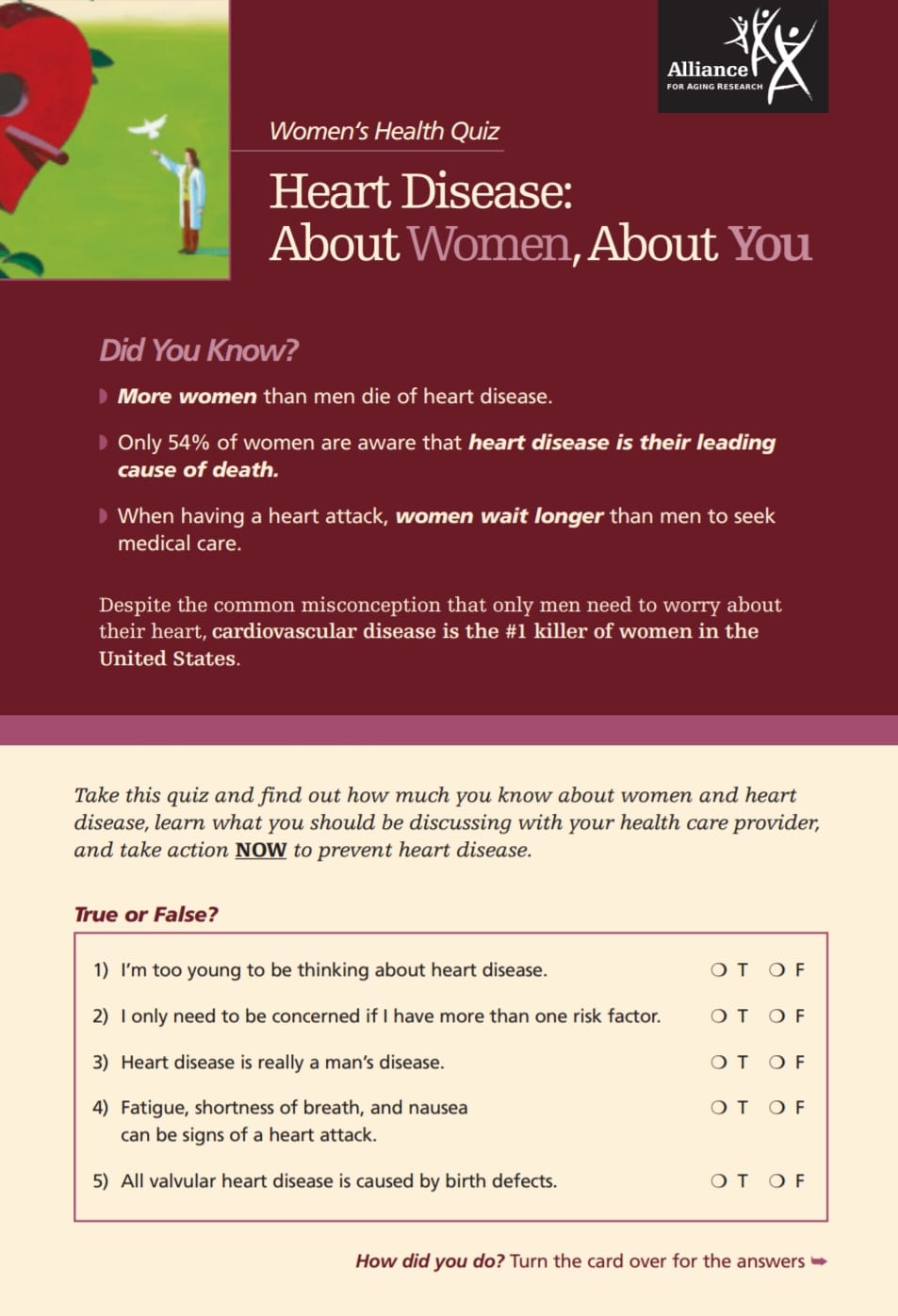 Women's Health Quiz response sheet.