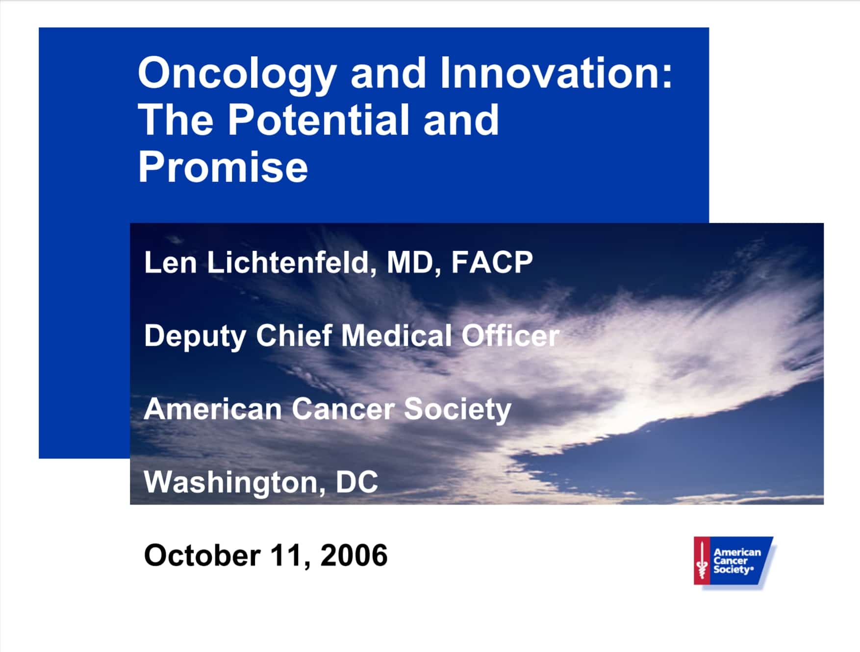 "Oncology and Innovation" presentation cover.