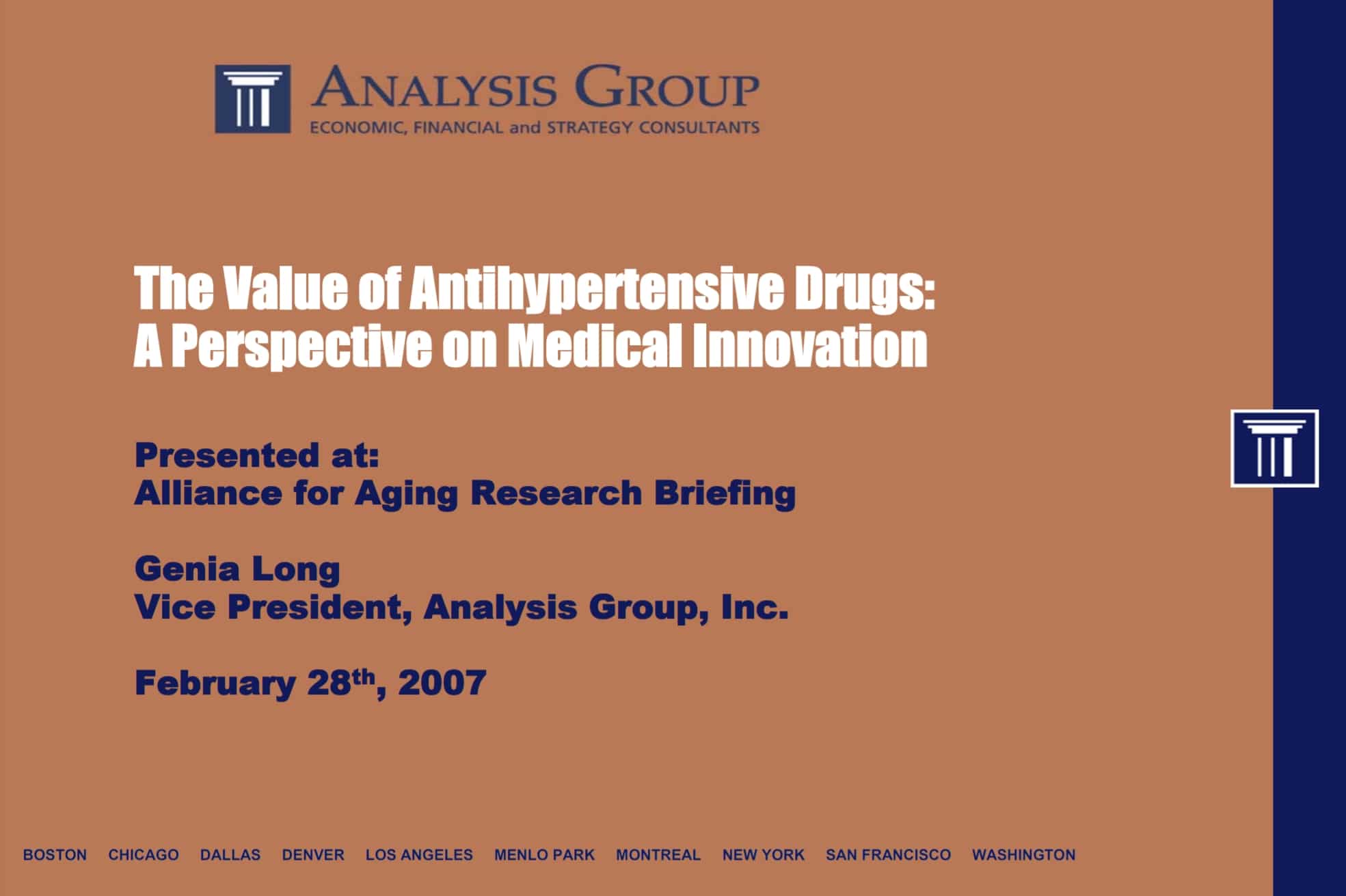 "Value of Antihypertensive Drugs" presentation cover.