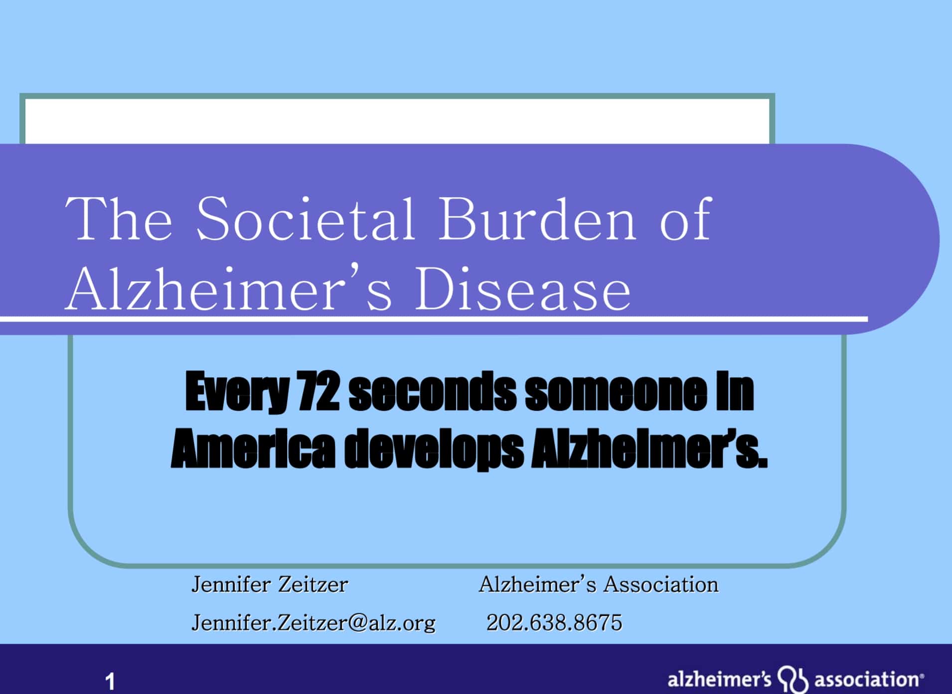 "The Societal Burden of Alzheimer's Disease" presentation cover.