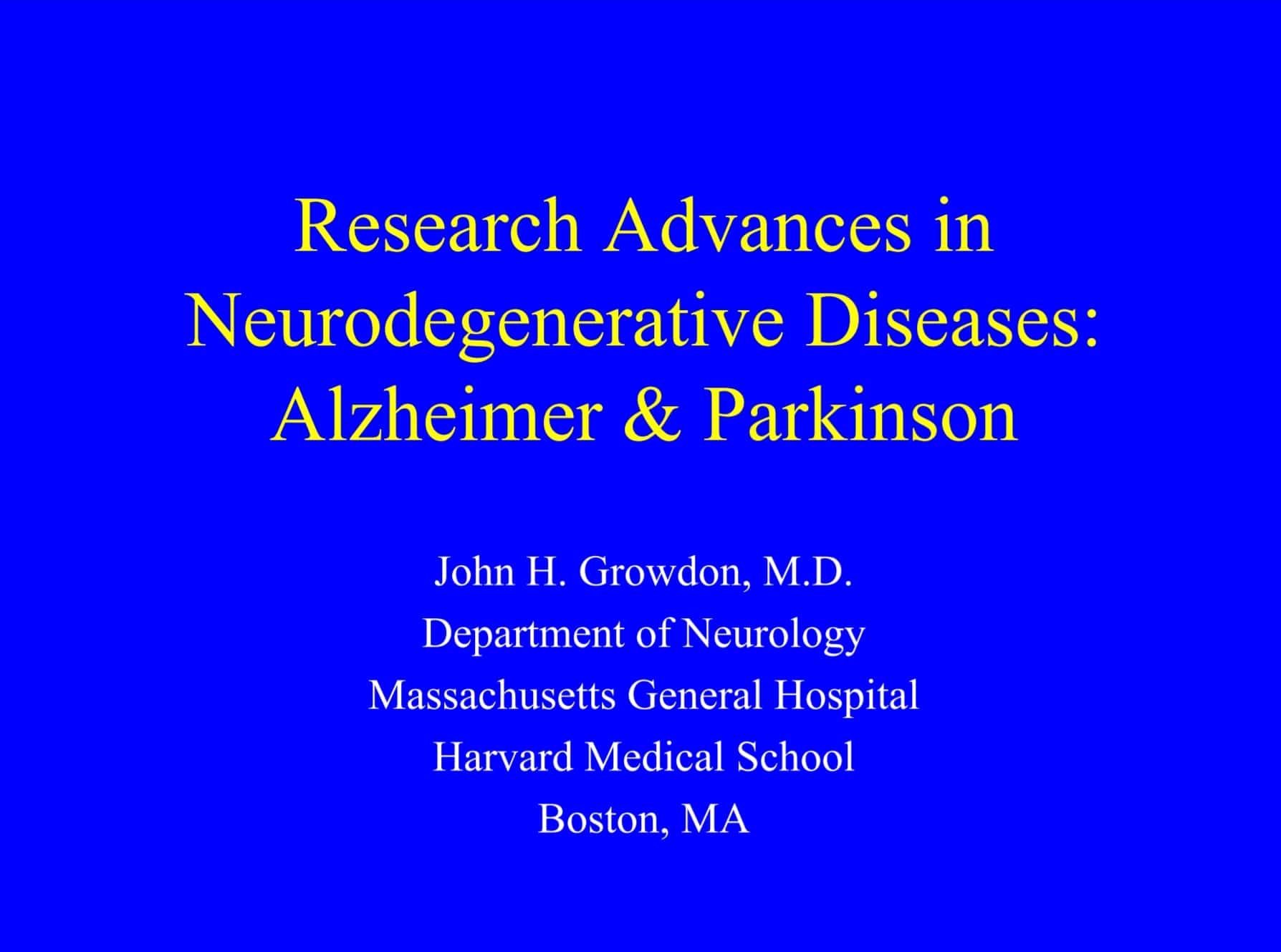 "Research Advances in Neurodegenerative Diseases" presentation cover.