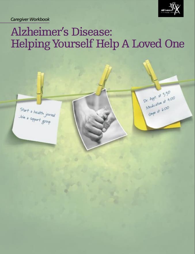 Alzheimer's caregiver workbook cover.