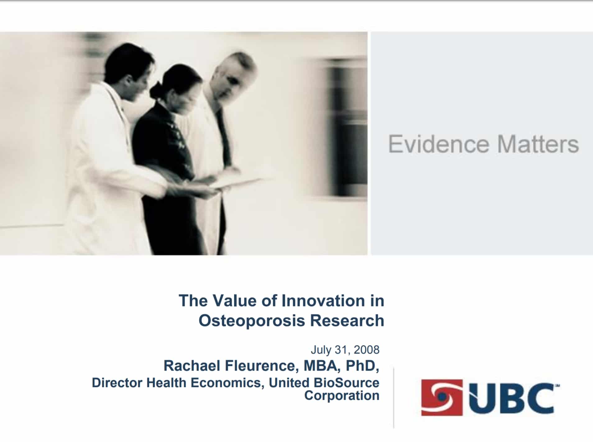 "Value of Innovation in Osteoporosis" presentation cover.