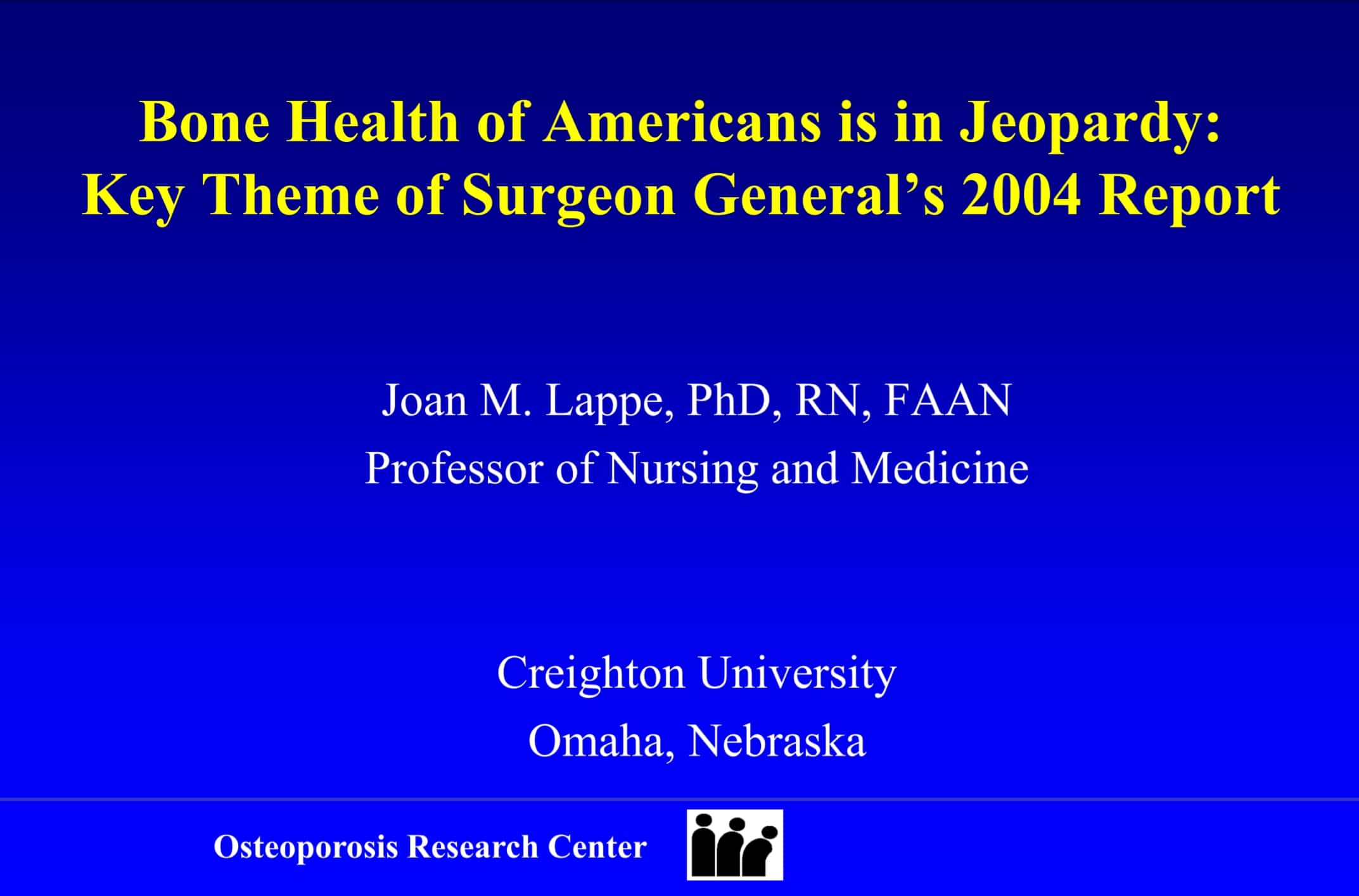 "Bone Health of Americans is in Jeopardy" presentation cover.