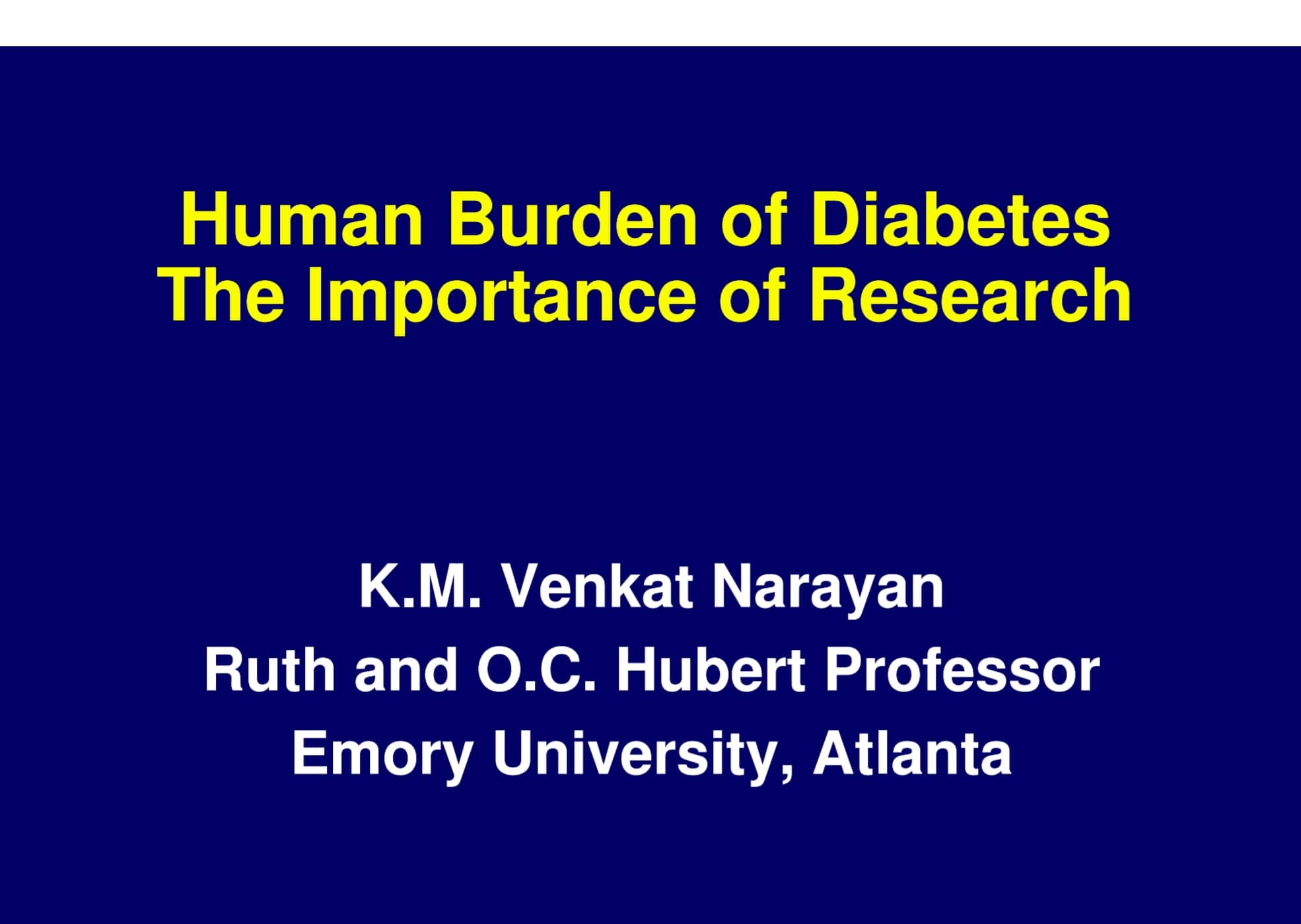 "Human Burden of Diabetes and the Importance of Research" presentation cover.