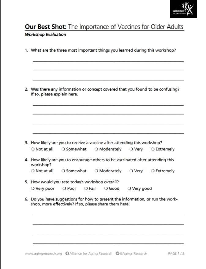 Our Best Shot: The Importance of Vaccines for Older Adults Evaluation Form