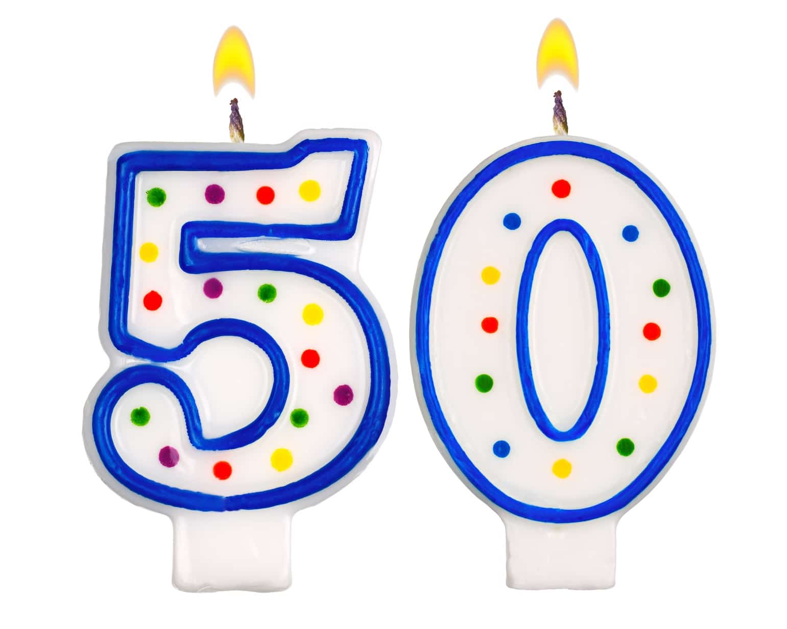 Candles depicting the number 50.