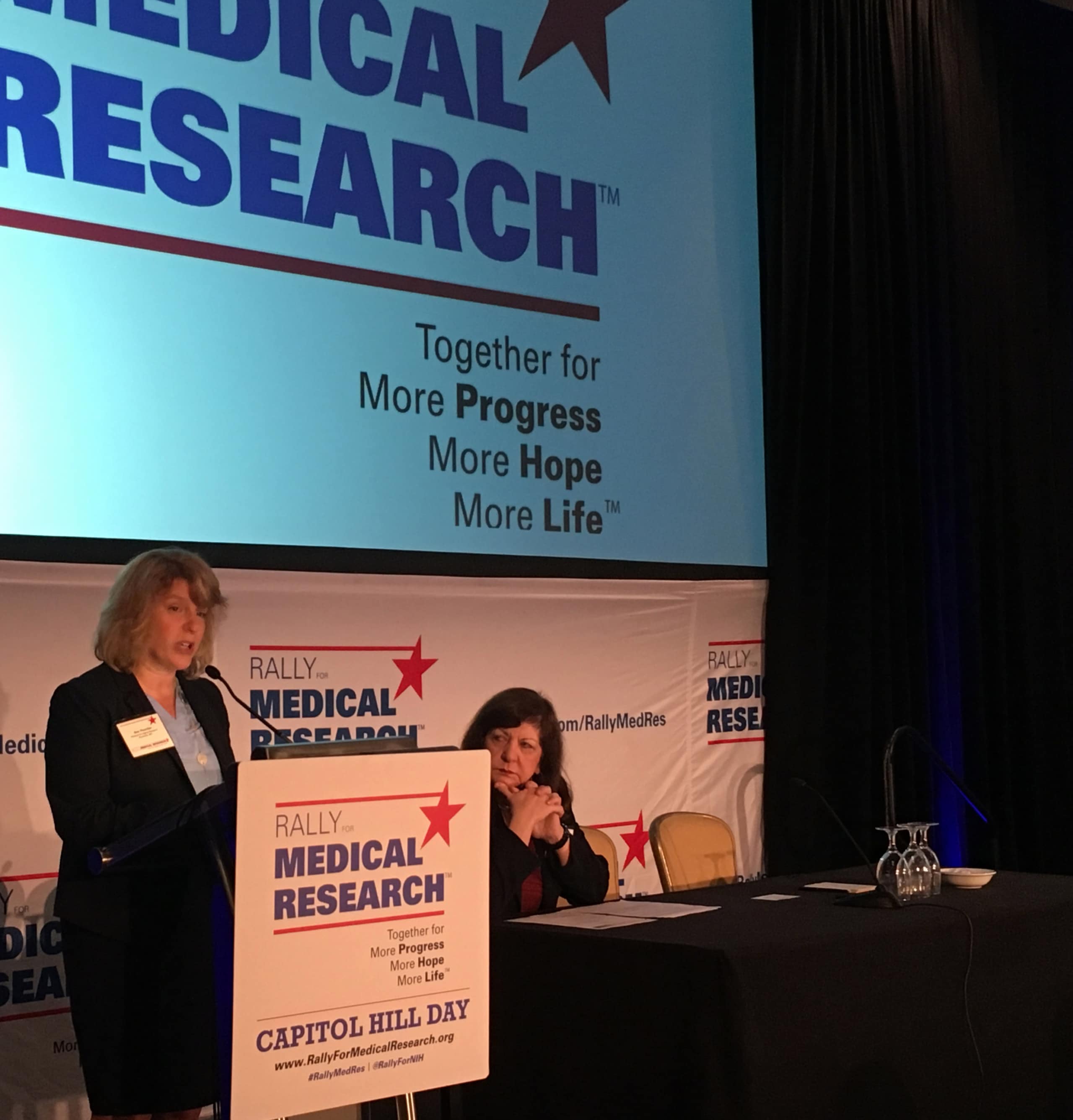 Sue Peschin speaking at Rally for Medical Research.