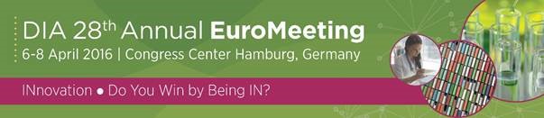 Banner for DIA 28th Annual EuroMeeting in Hamburg, Germany.