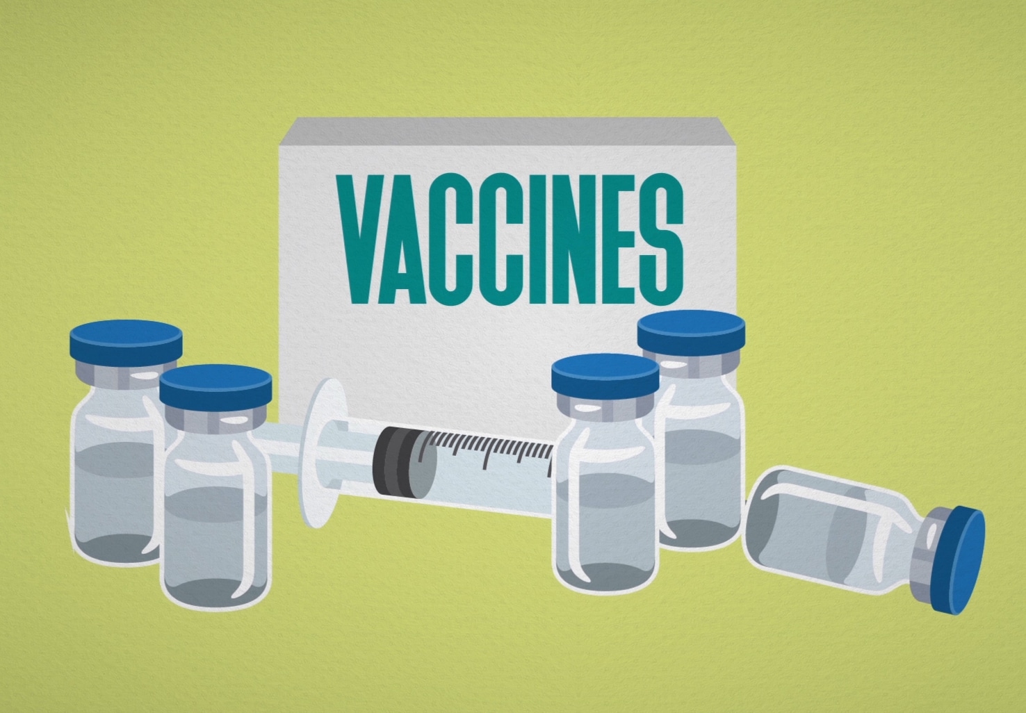 Syringe and vaccine vials.