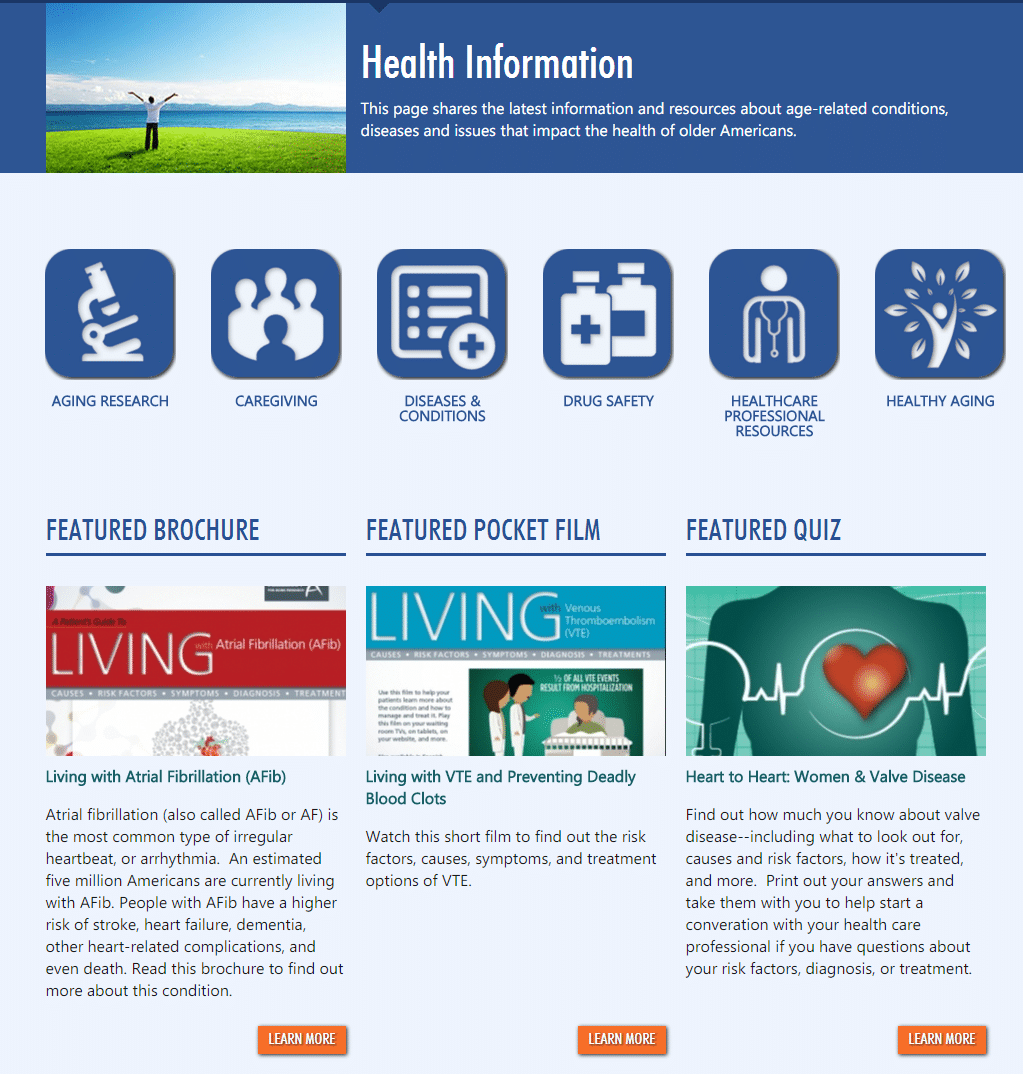 Screenshot of health information webpage.