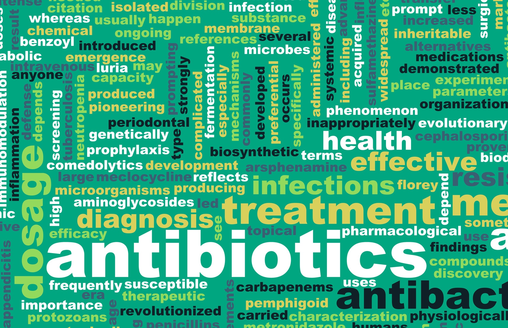 Word map with main word "antibiotics."