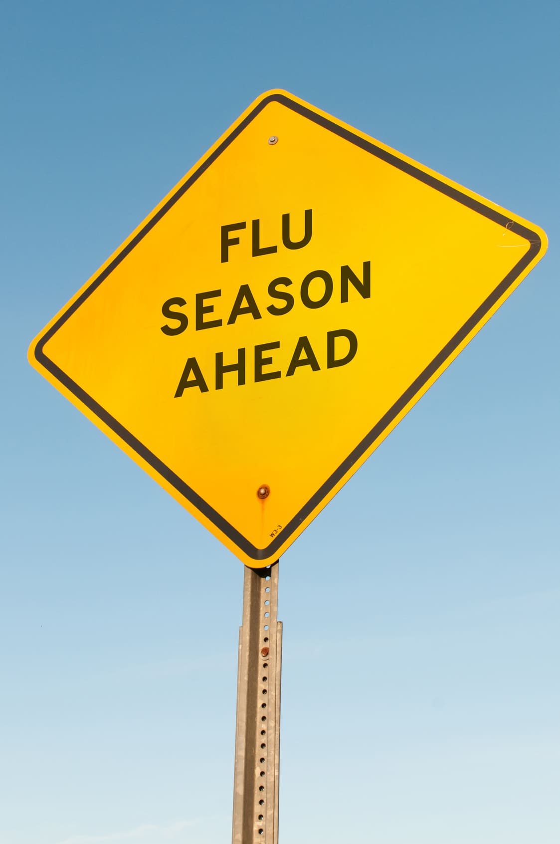 Road sign with text "flu season ahead."