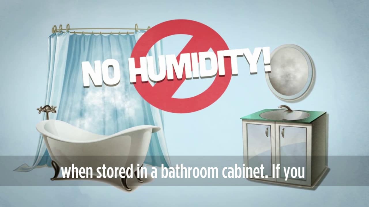 Cartoon bathroom with text "no humidity."