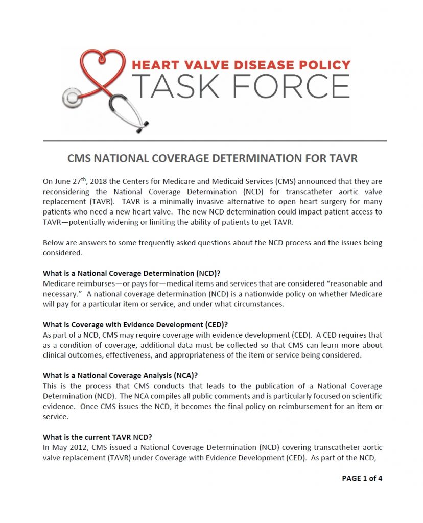 CMS National Coverage Determination for TAVR cover