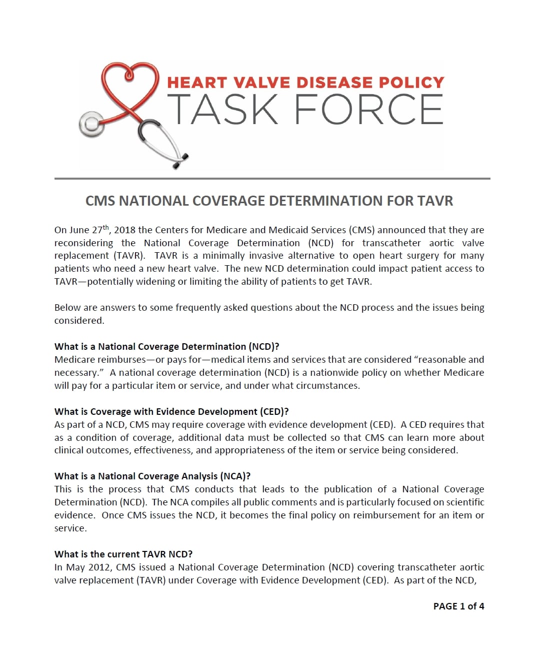 CMS National Coverage Determination for TAVR article.
