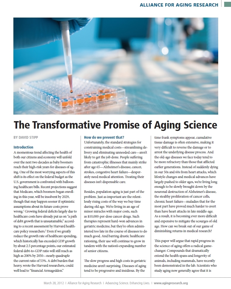 The Transformative Promise of Aging Science article.