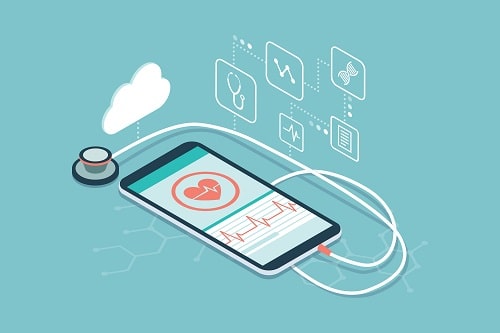 Illustration of smartphone acting as stethoscope.
