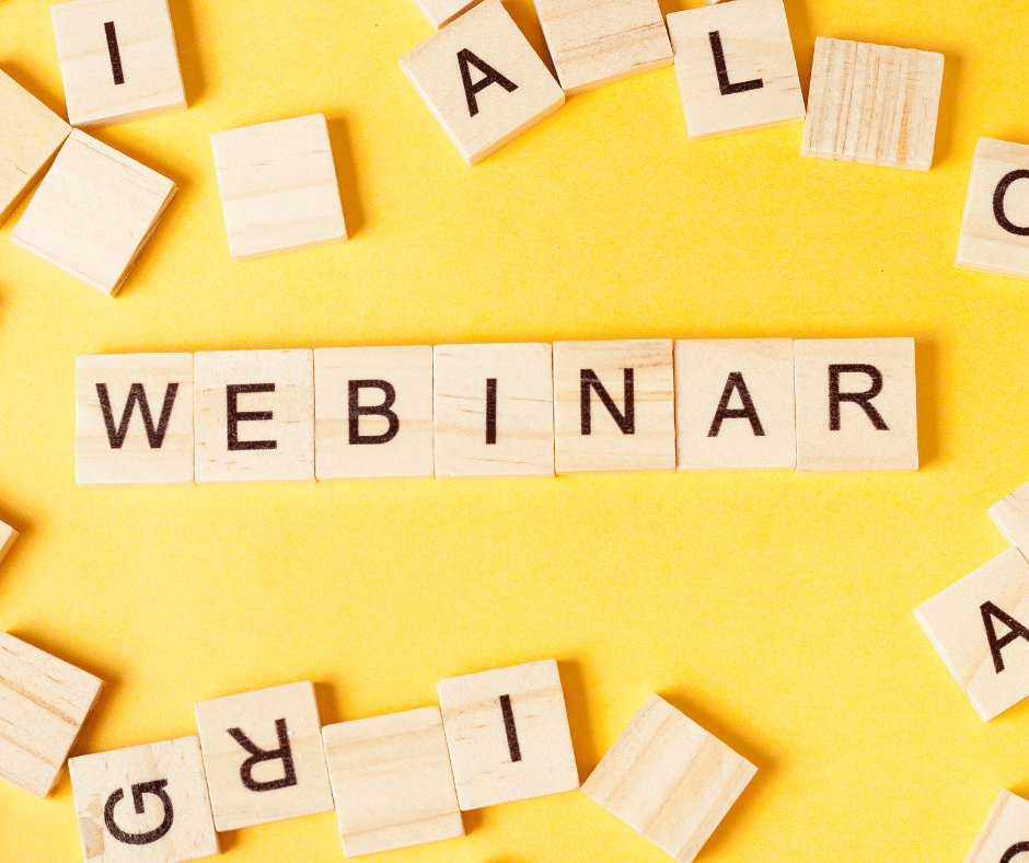 Wooden blocks spelling out "Webinar."