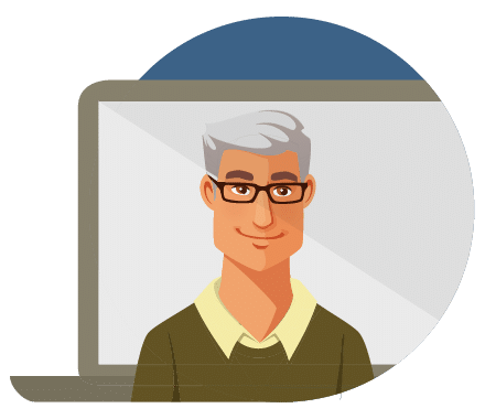 Illustration of man on a laptop display.