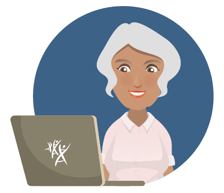 Illustration of a women looking into a laptop.