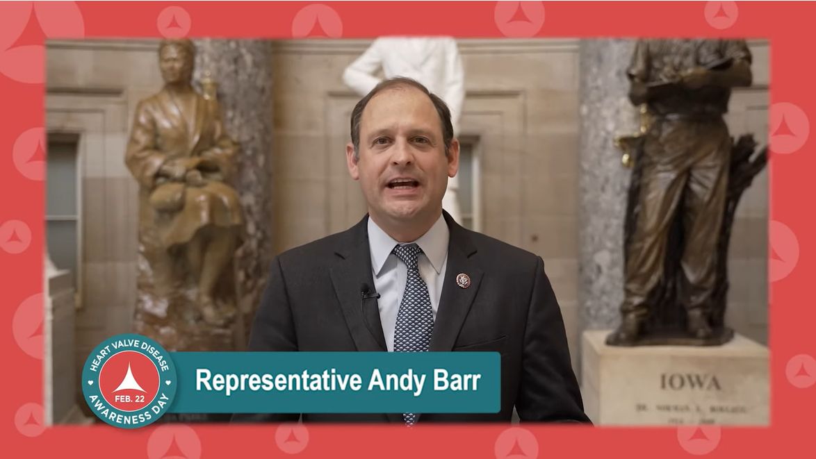 Screen shot of Representative Andy Barr for Heart Valve Disease Awareness Day event.