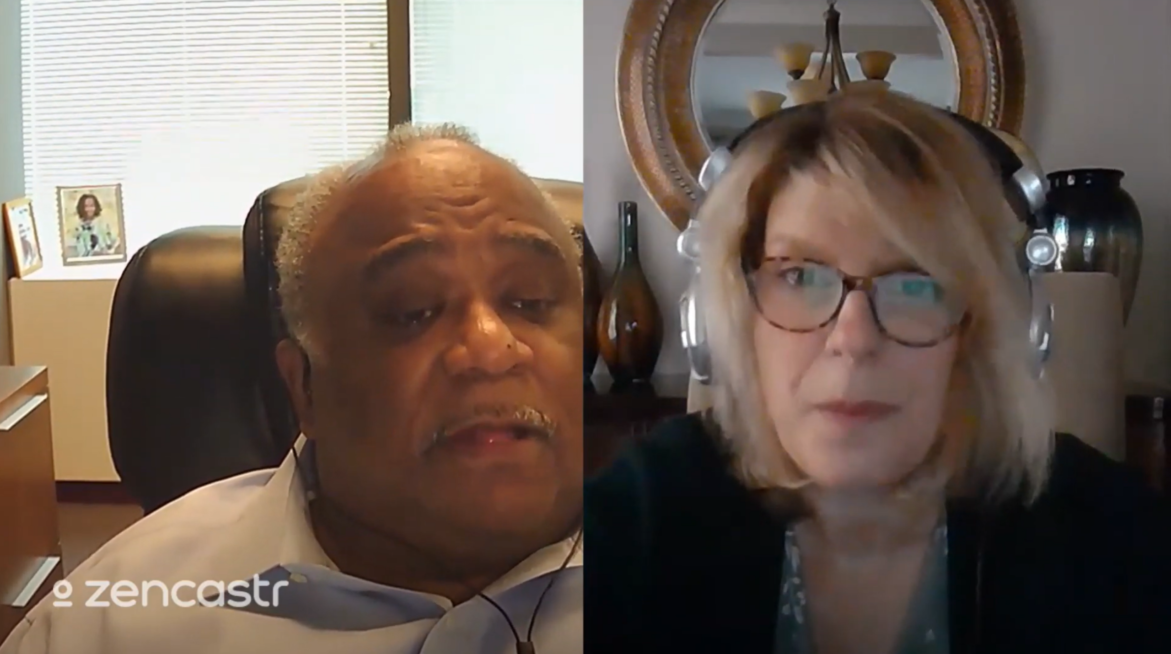 Screen capture of Sue Peshin and Dr. Gary Puckrein on a conference call.