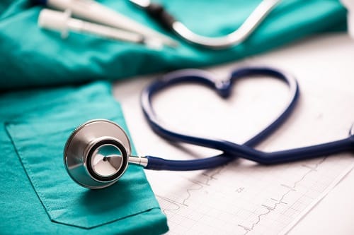 Stethoscope curved into a heart shape