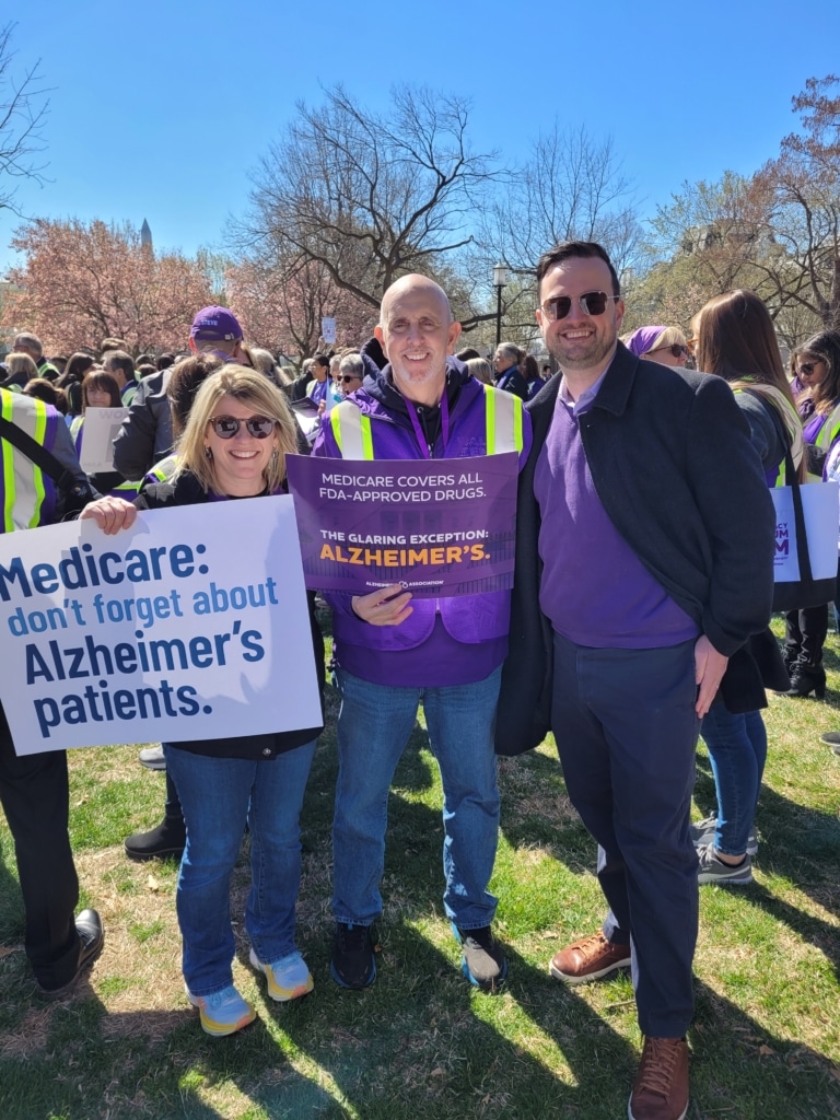 Sue Peschin, Jay Reinstein, and Michael Ward at the 2023 Alzheimer's Association's Rally for Access in Washington, DC.