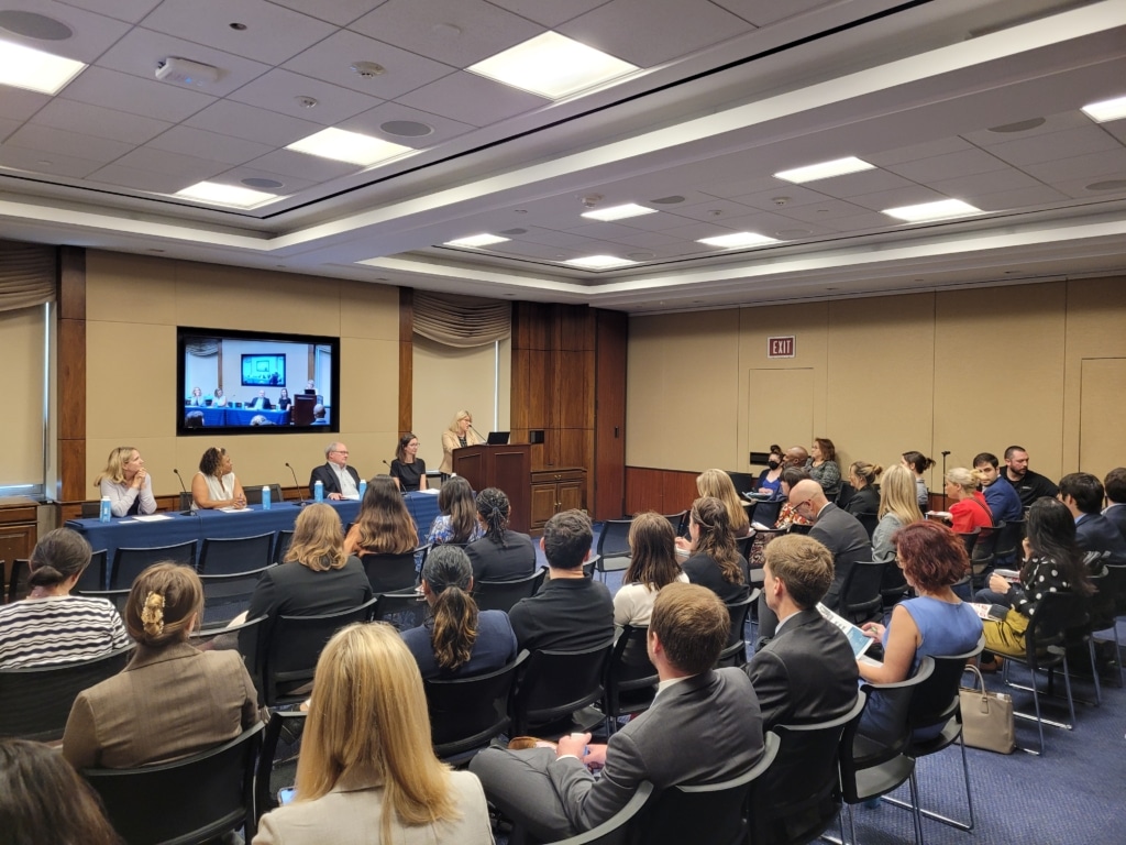 Capitol Hill staffers fill a room in Rayburn House Office Building on July 11 to learn more about the recent FDA approval of leqembi and how Congress can step in and reverse barriers to patient access.