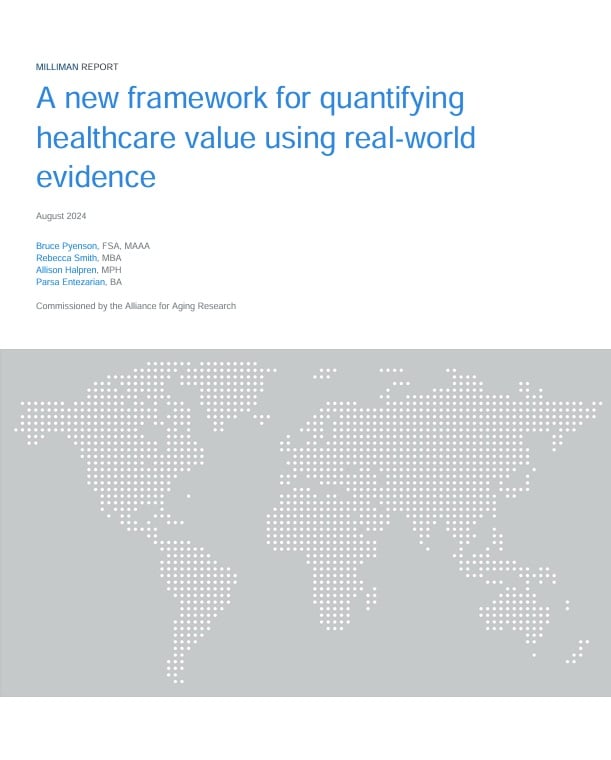 Cover image of the report, "A new framework for quantifying healthcare value using real world evidence"