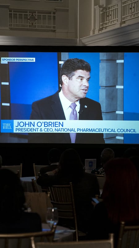 John O'Brien, President and CEO of the National Pharmaceutical Council on screen