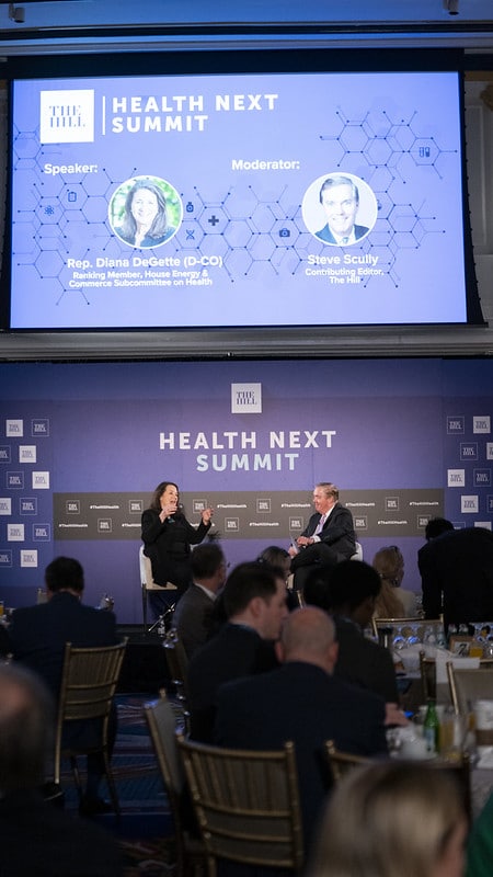 Rep. Diana DeGette (D-CO) chats with Steve Scully at The Hill's Health Next Summit at the Willard InterContinental Hotel in Washington, D.C.