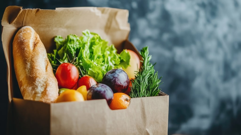Brown grocery bag filled with vegetables